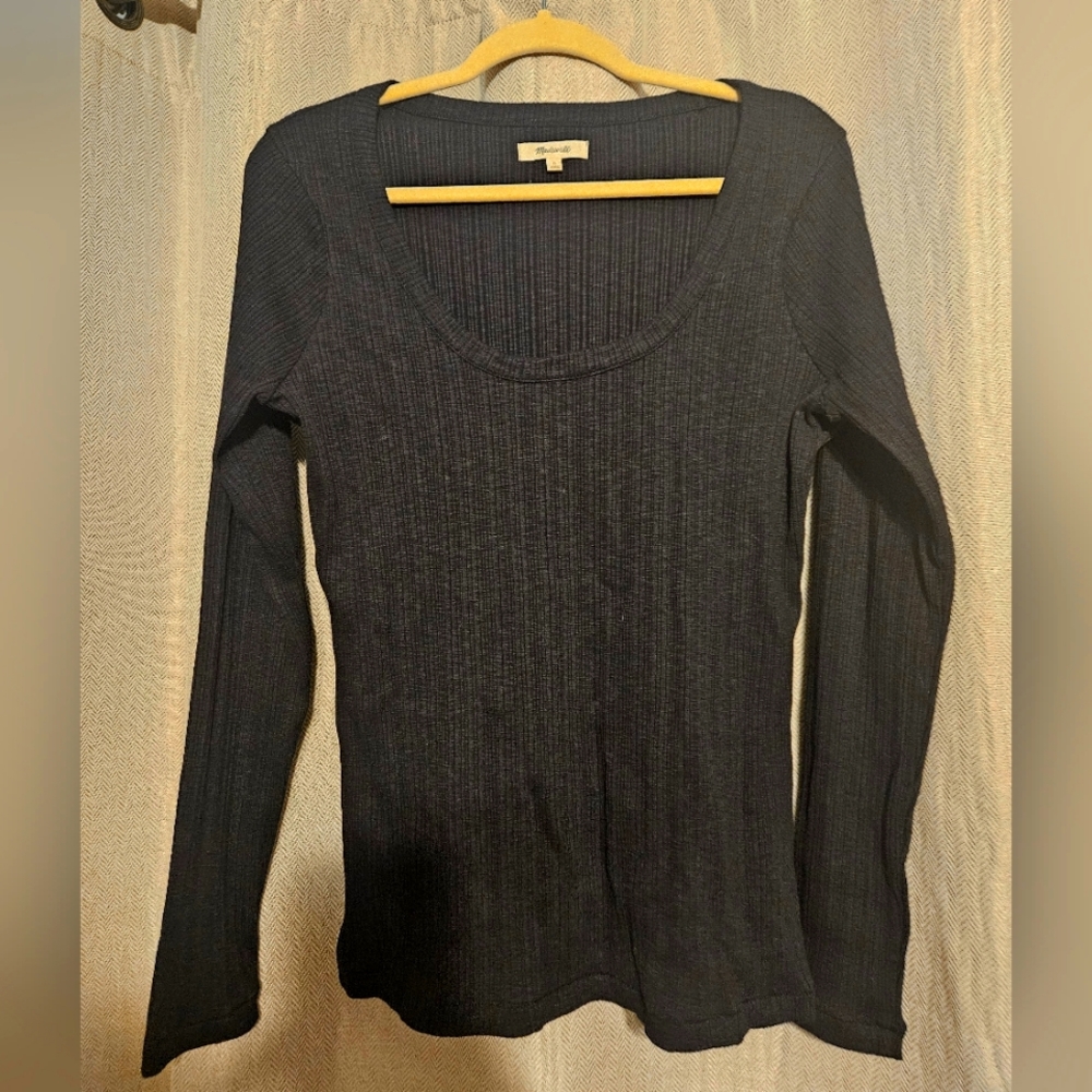 Madewell Women's Black Ribbed Scoopneck Longsleeve Top